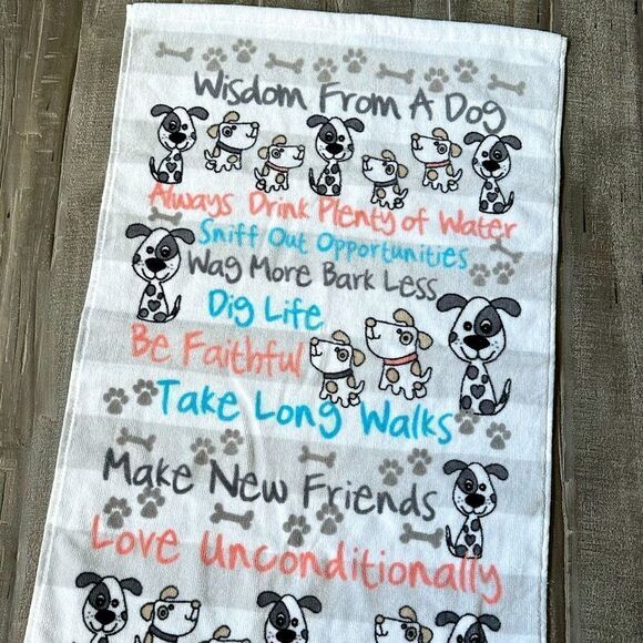 Dog Wisdom Puppy Dog Stripe Bathroom Hand Towel - Picture 1 of 3